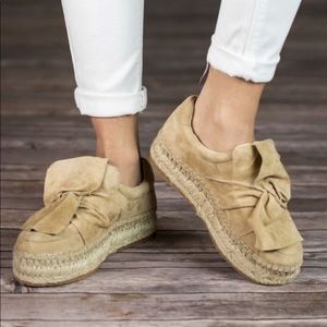 Anthropologie suede bow side espadrilles